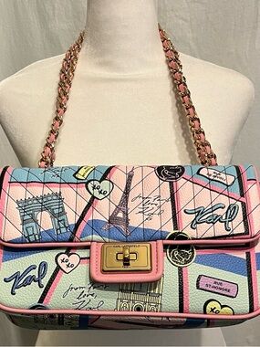Karl Lagerfeld Pink Paris Print Chain Shoulder Bag NWT A beautiful Bag.